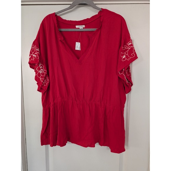 Maurices Tops - Maurices Red Embroidered Peasant Top Tunic Blouse Women‎ Plus Size 2X NWTs